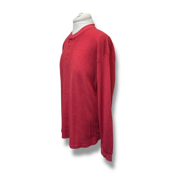 Essential by Seven Apparel Mens Long Sleeve Waffle Knit Thermal Henley, Red - Picture 4 of 10